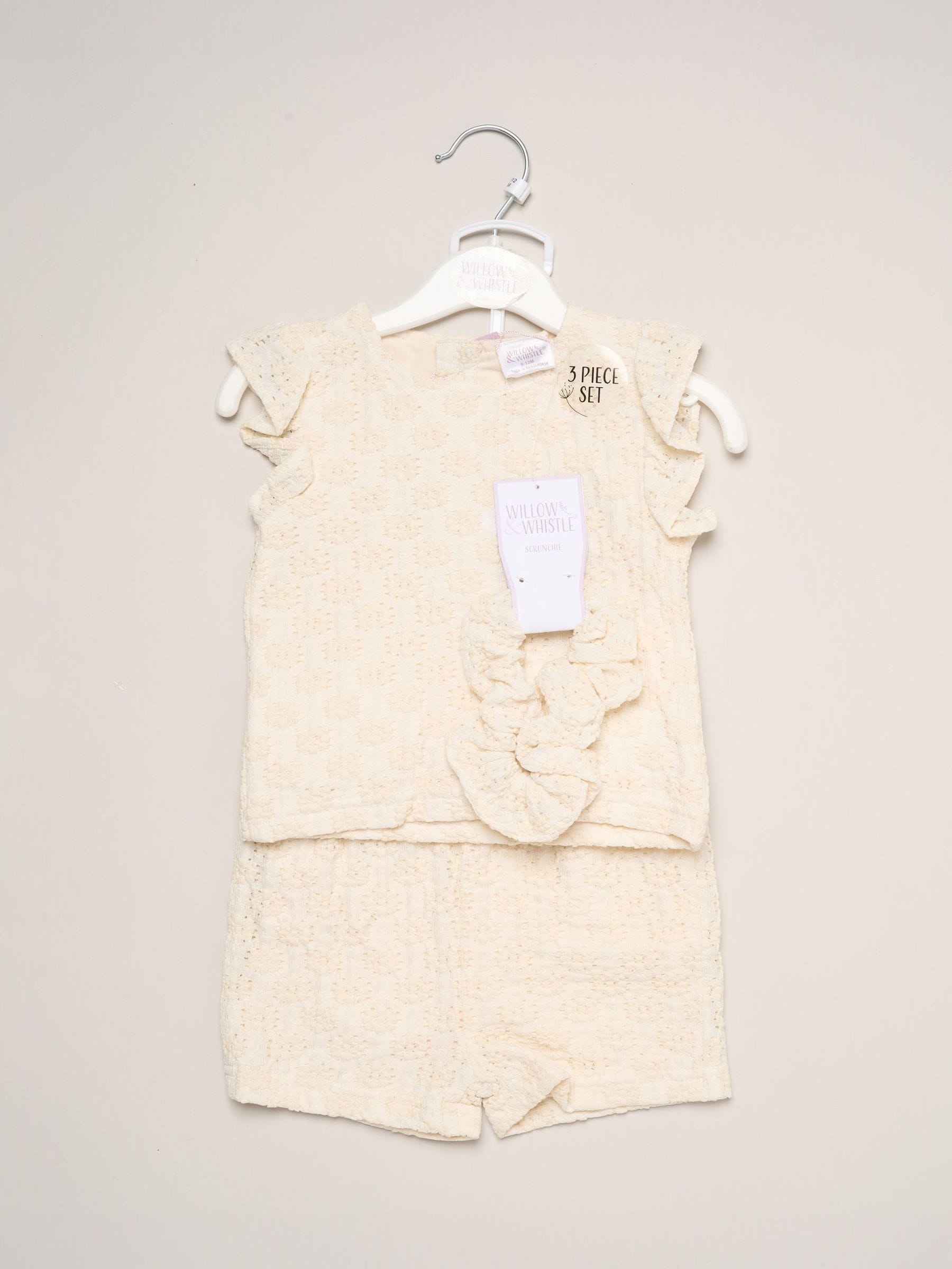 Miss White Textured Top Shorts And Scrunchie Outfit Set image 2