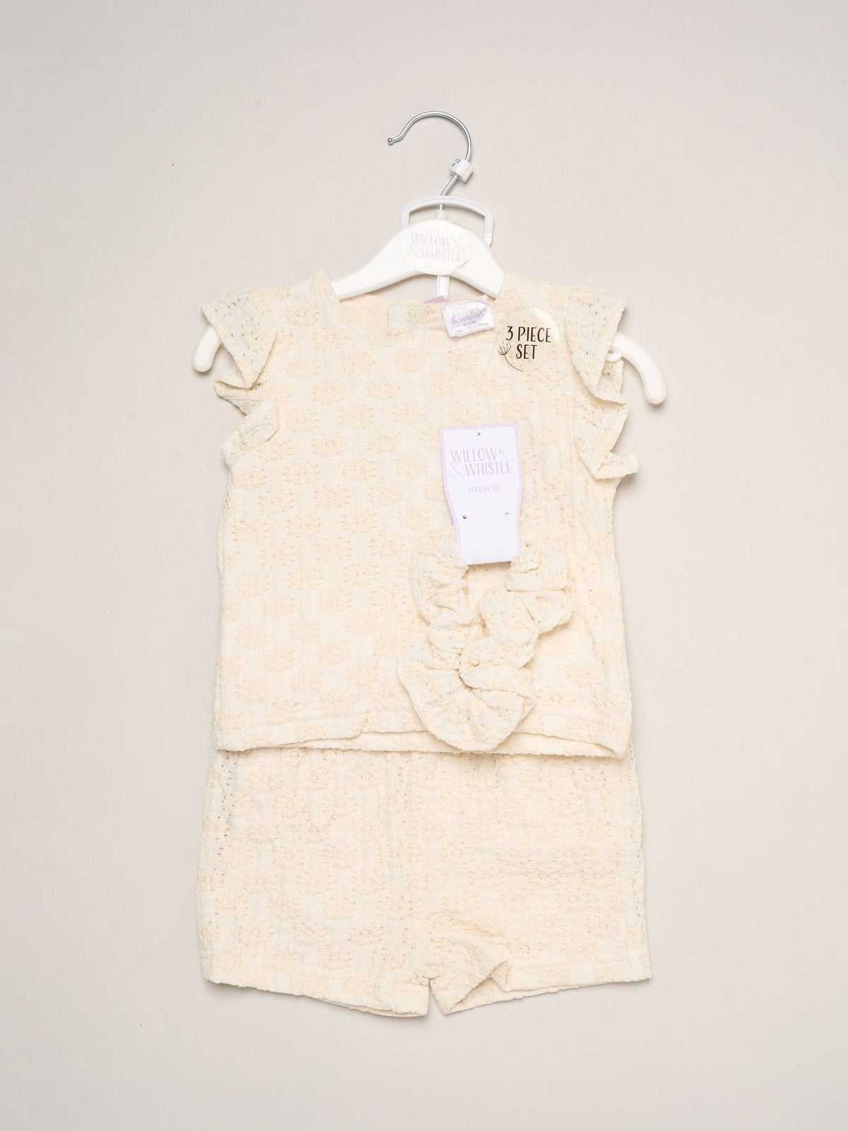Dsiney Kidz - Miss White Textured Top Shorts And Scrunchie Outfit Set image 2