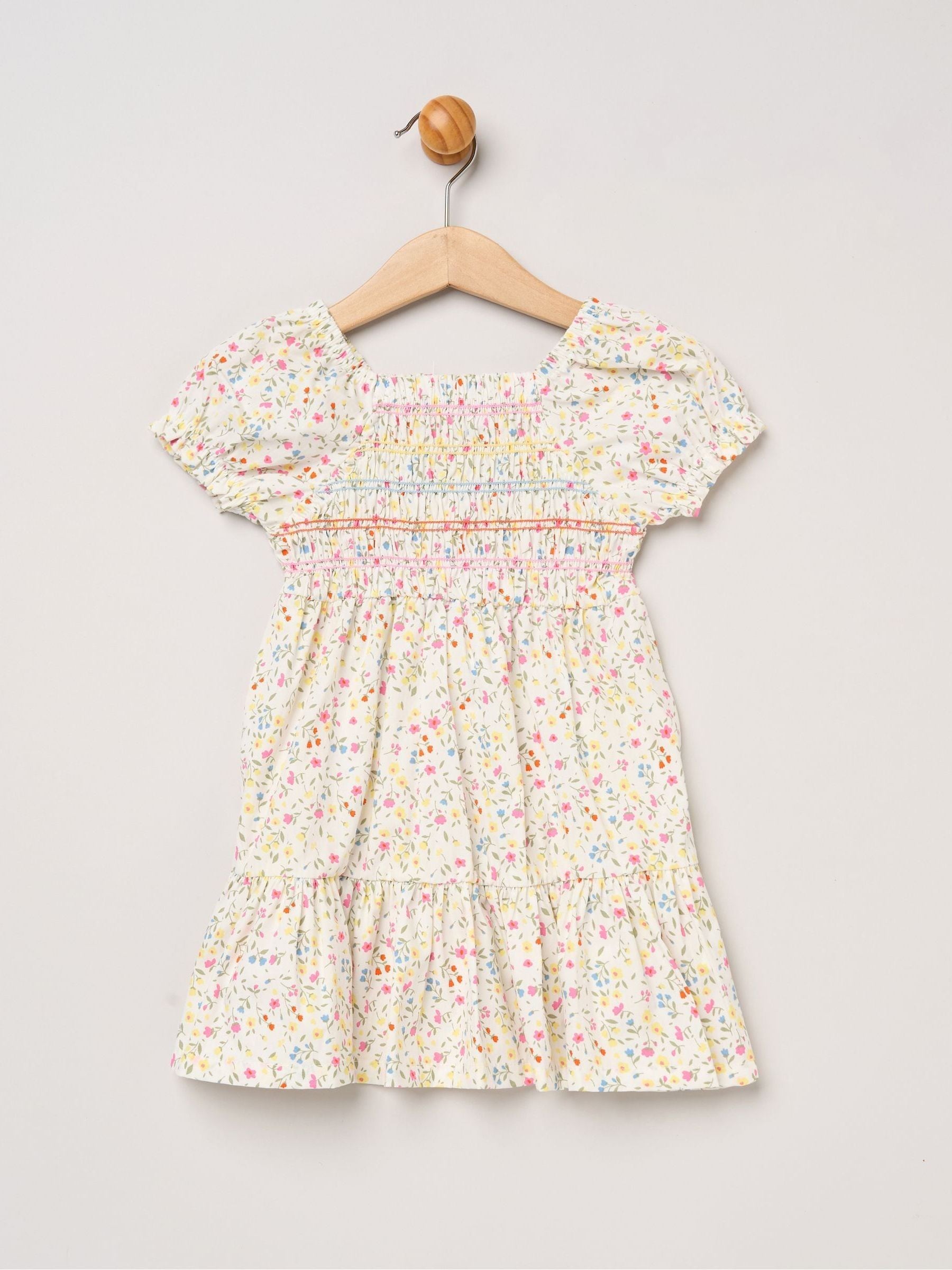 Miss White Ditsy Embroidered Smocked Dress With Headband Set image 2