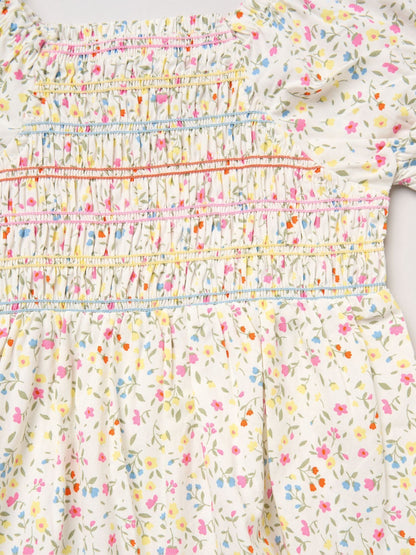 Miss White Ditsy Embroidered Smocked Dress With Headband Set image 3