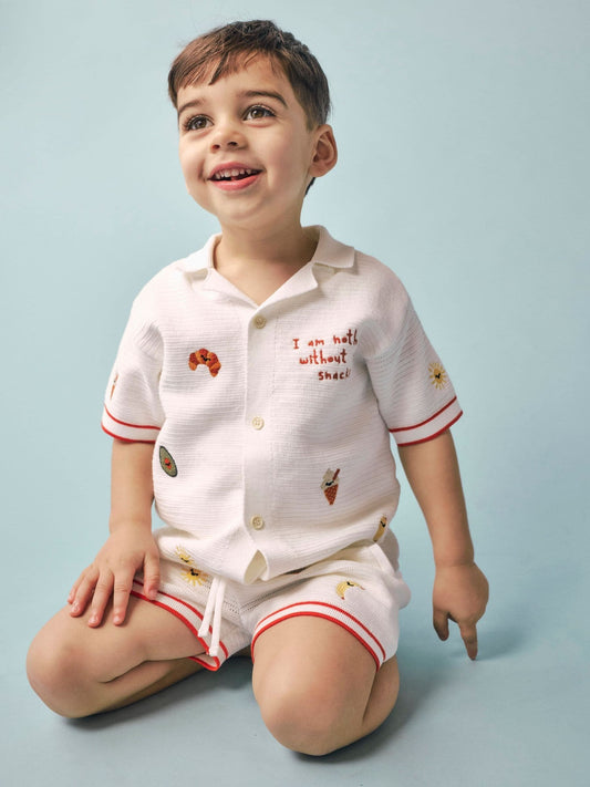 River Island Cream Abbie Rosie Crochet Shirt And Shorts Set image 1
