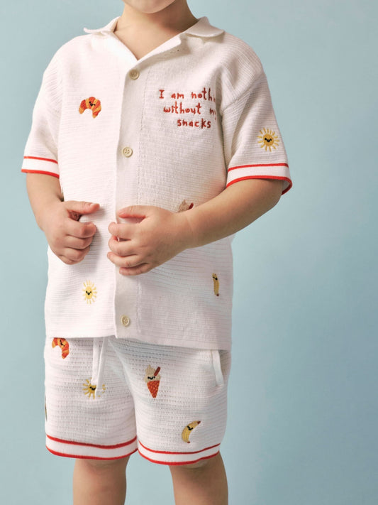 River Island Cream Abbie Rosie Crochet Shirt And Shorts Set image 2