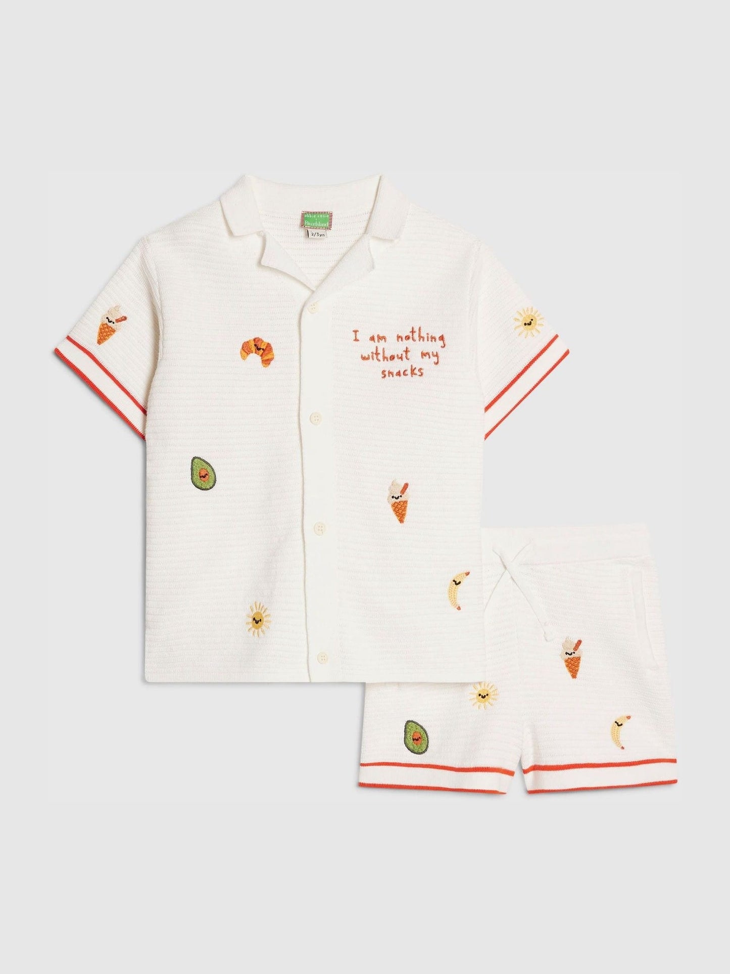 River Island Cream Abbie Rosie Crochet Shirt And Shorts Set image 3