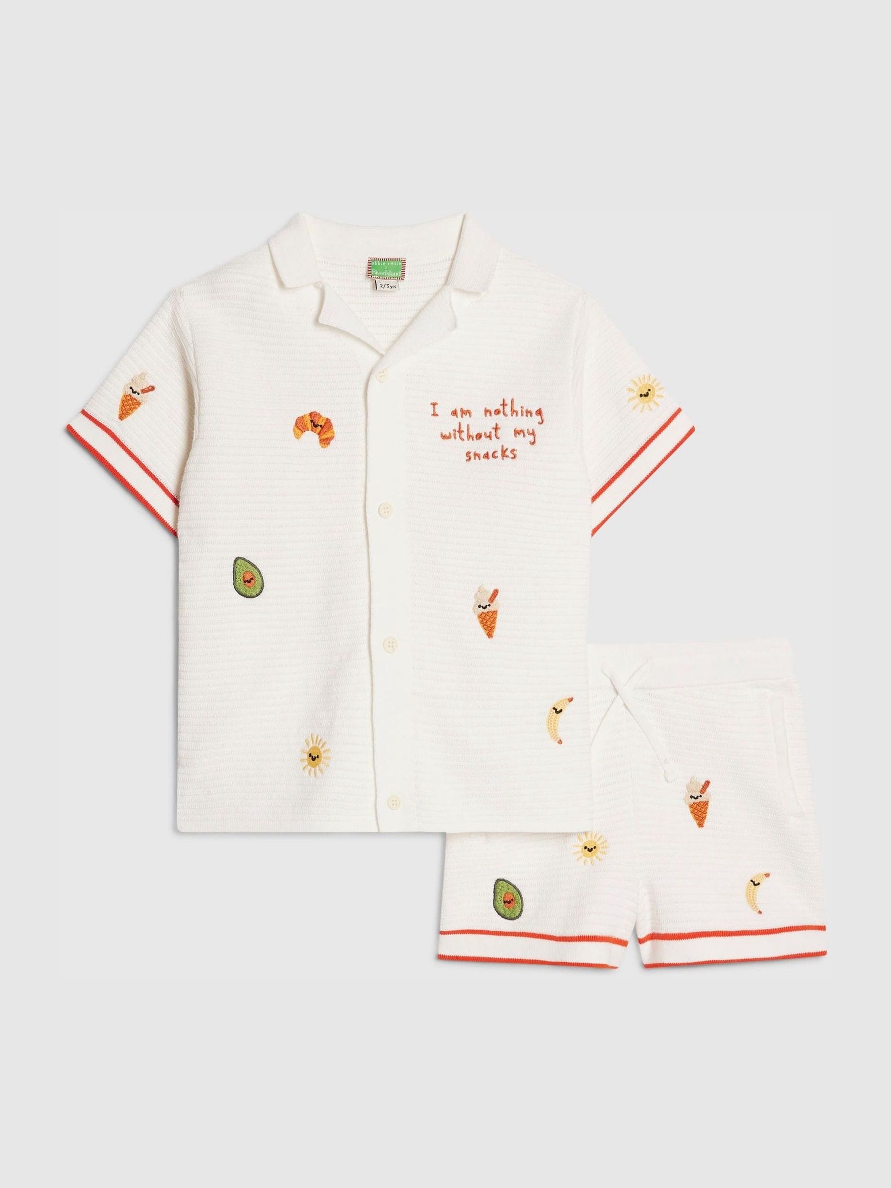 River Island Cream Abbie Rosie Crochet Shirt And Shorts Set image 3