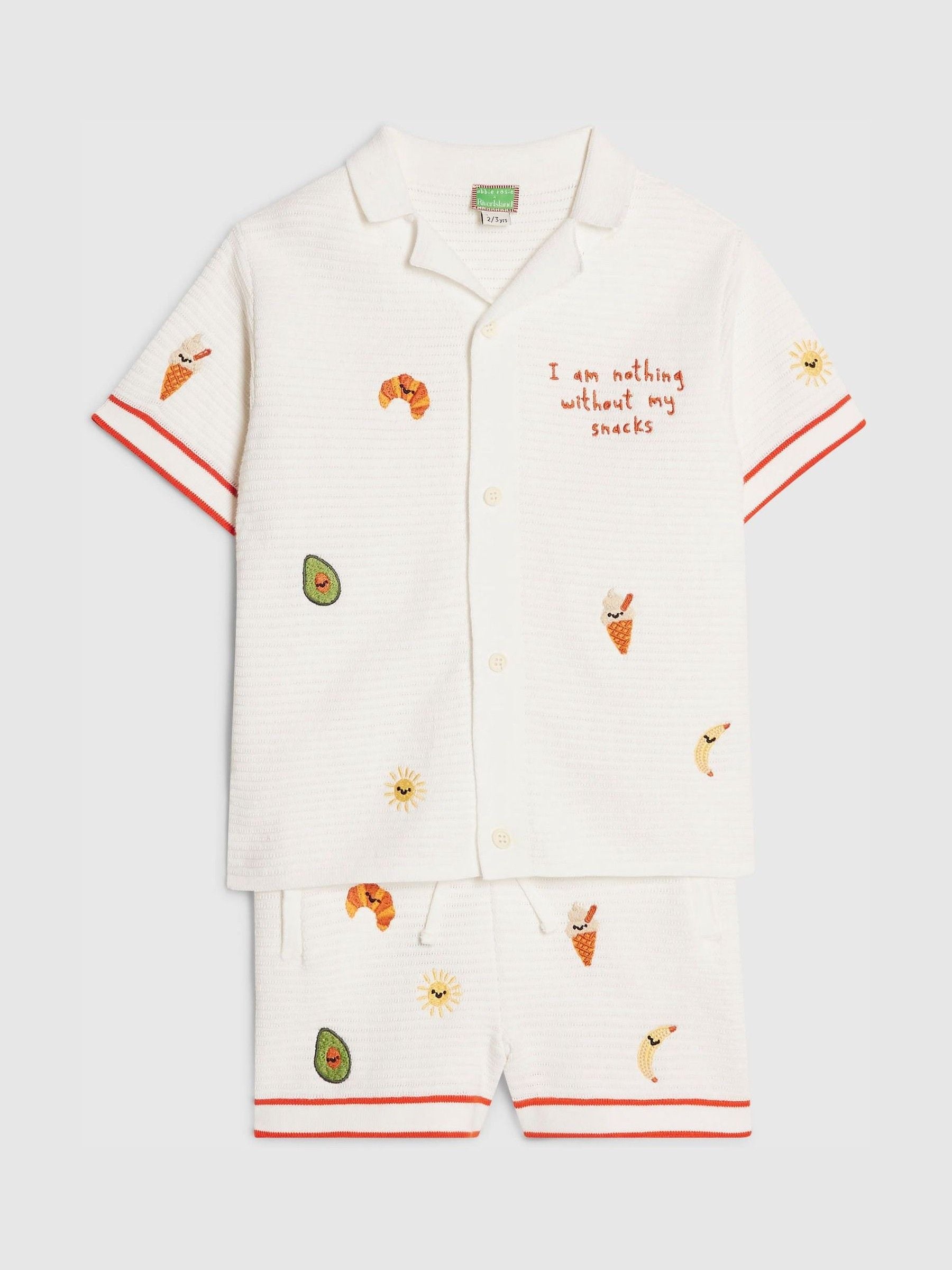 River Island Cream Abbie Rosie Crochet Shirt And Shorts Set image 5