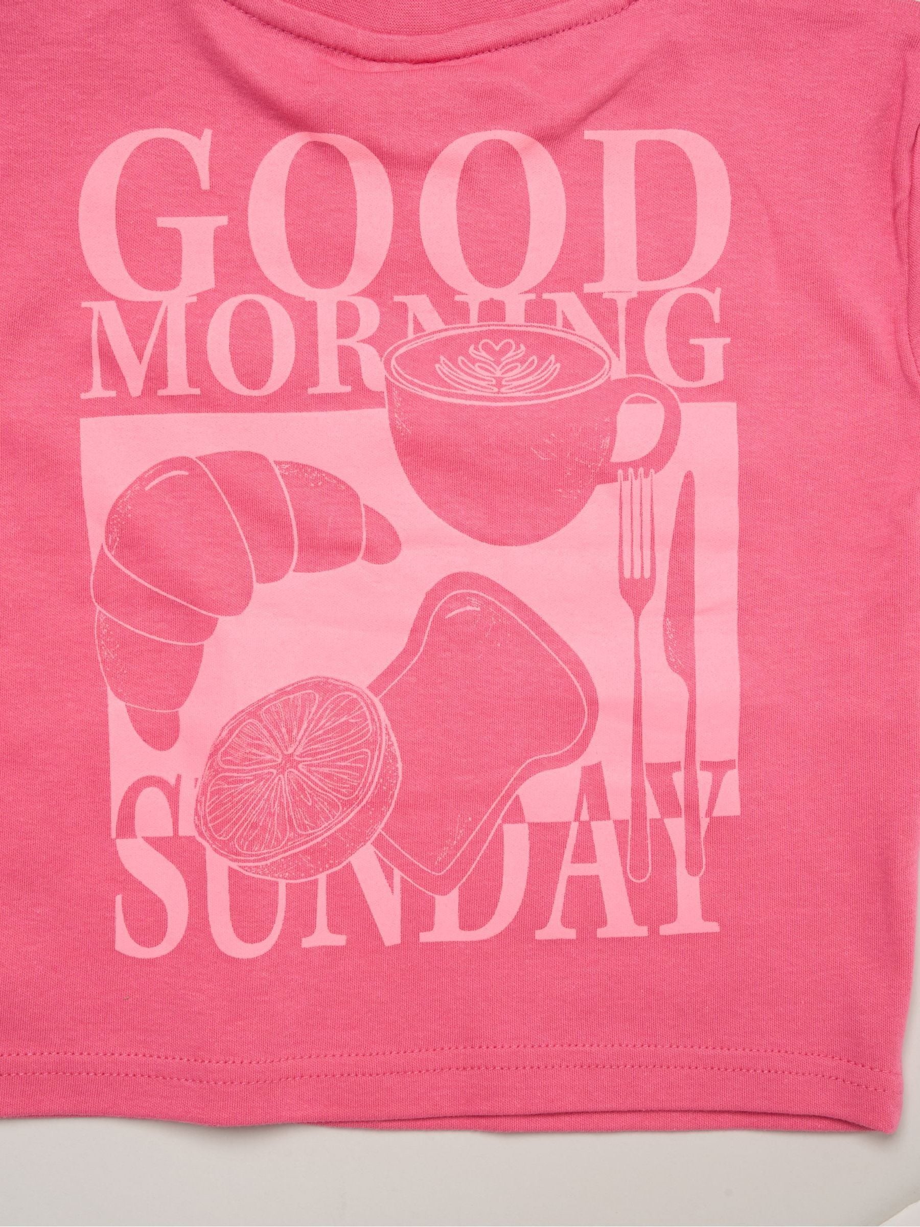 Miss Pink Short Sleeve Printed T-Shrit And Woven Crepe Shorts Outfit Set image 4