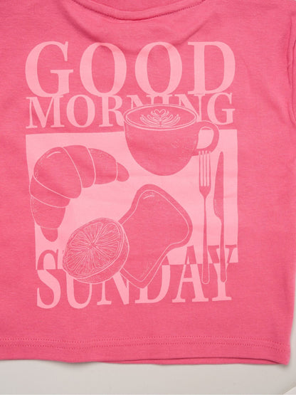 Miss Pink Short Sleeve Printed T-Shrit And Woven Crepe Shorts Outfit Set image 4