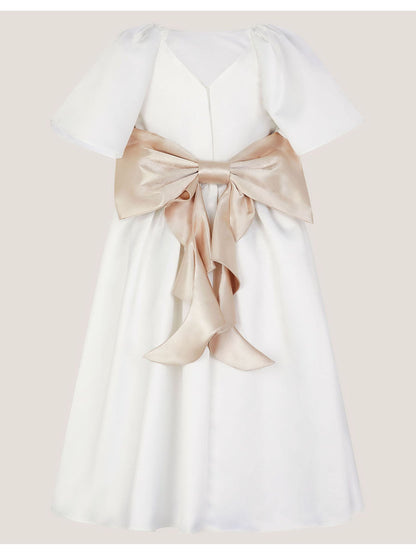 Monsoon Cream Angelica Satin Bow Duchess Dress image 3