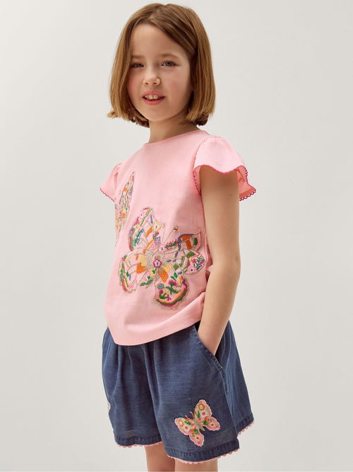 Monsoon Pink Butterfly Embroidered T-Shirt image 1