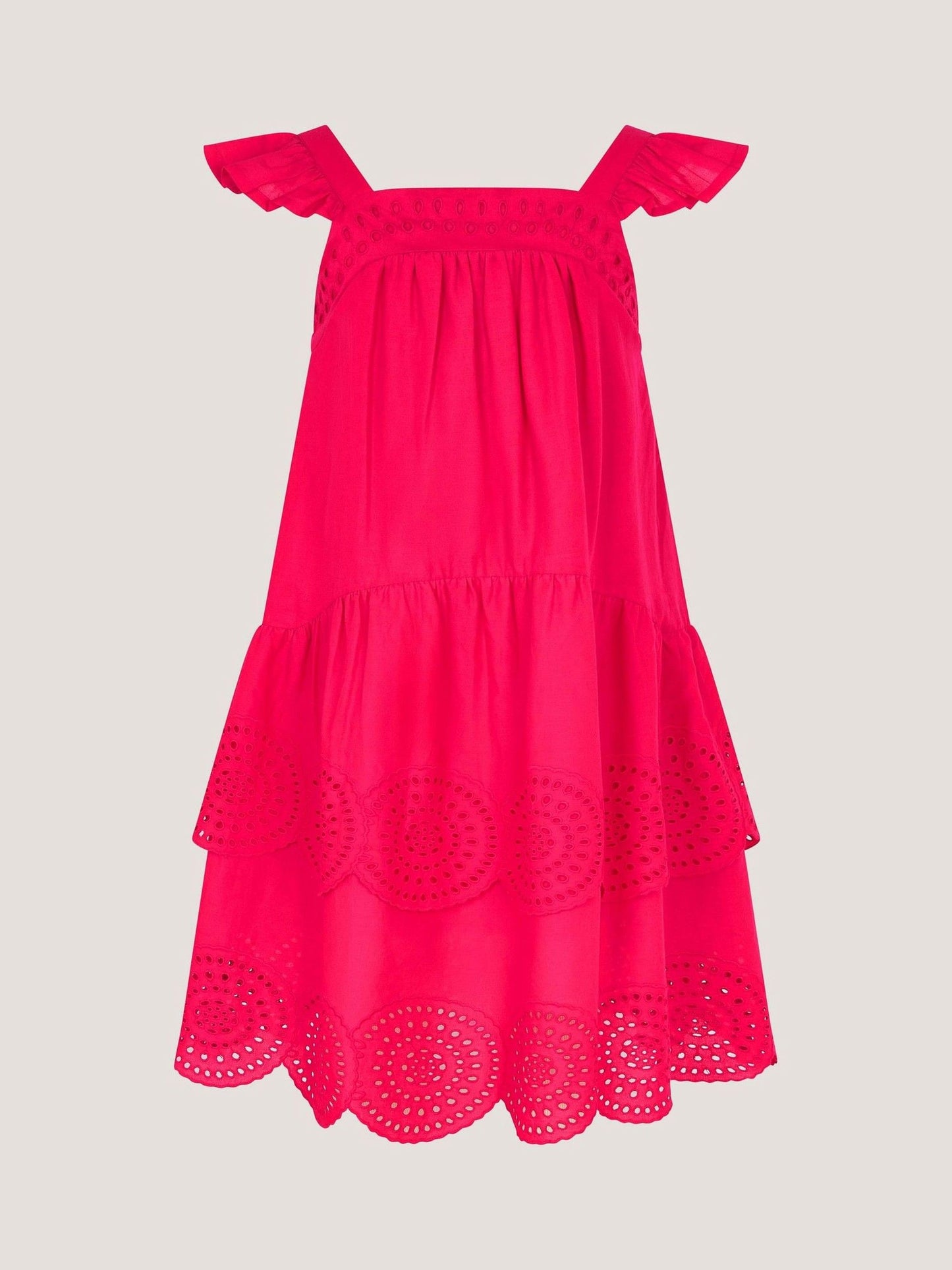 Monsoon Pink Broderie Tiered Cotton Dress image 1