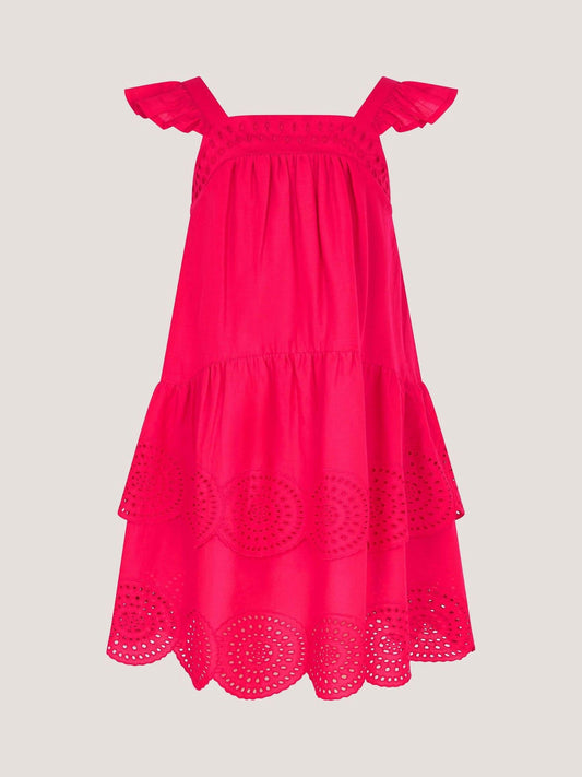 Monsoon Pink Broderie Tiered Cotton Dress image 1