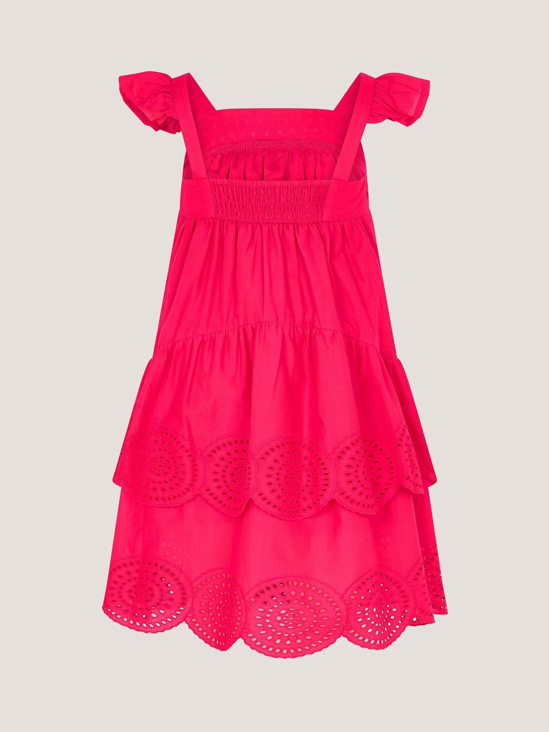 Monsoon Pink Broderie Tiered Cotton Dress image 3