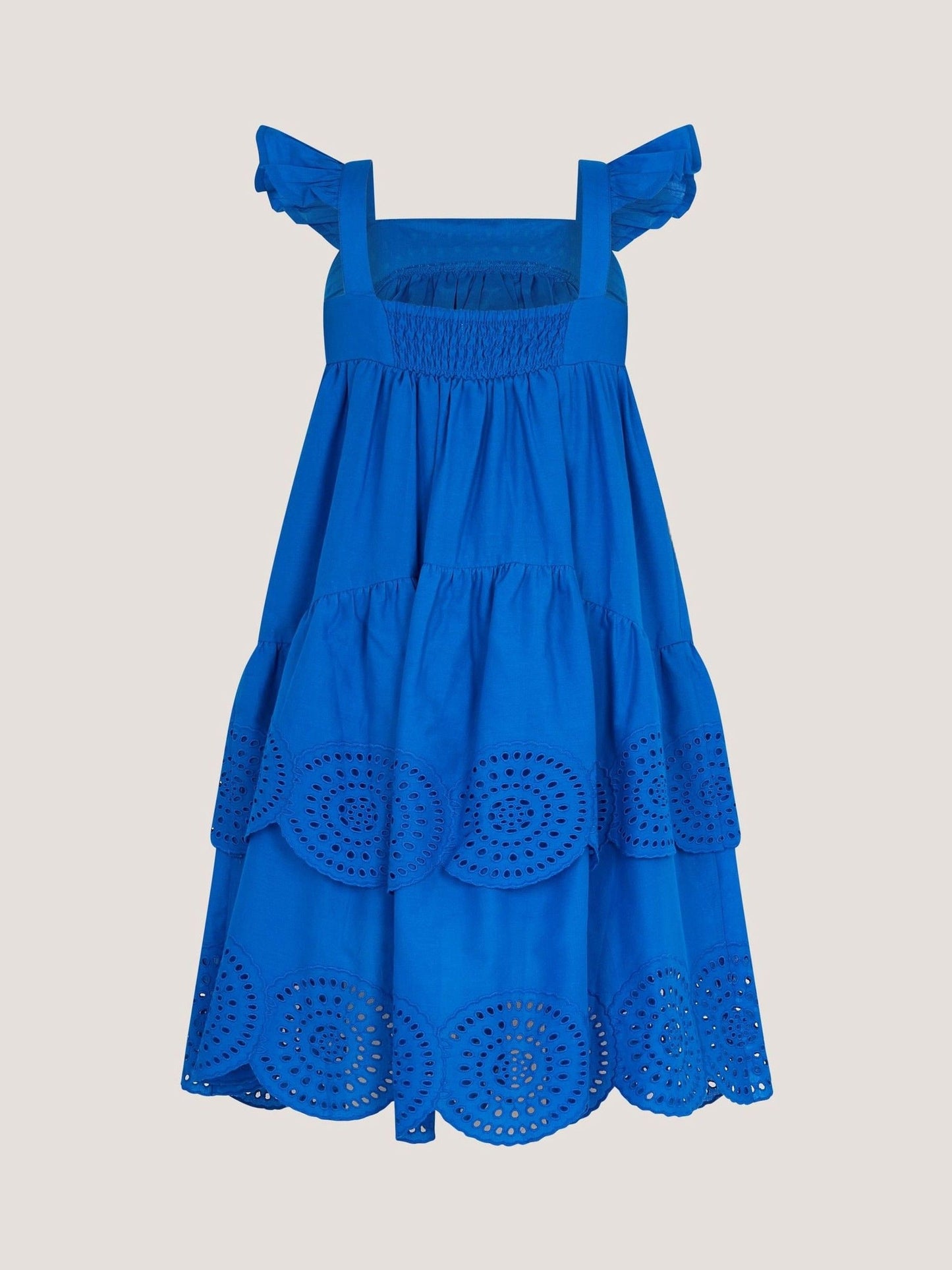 Monsoon Blue Broderie Tiered Cotton Dress image 3