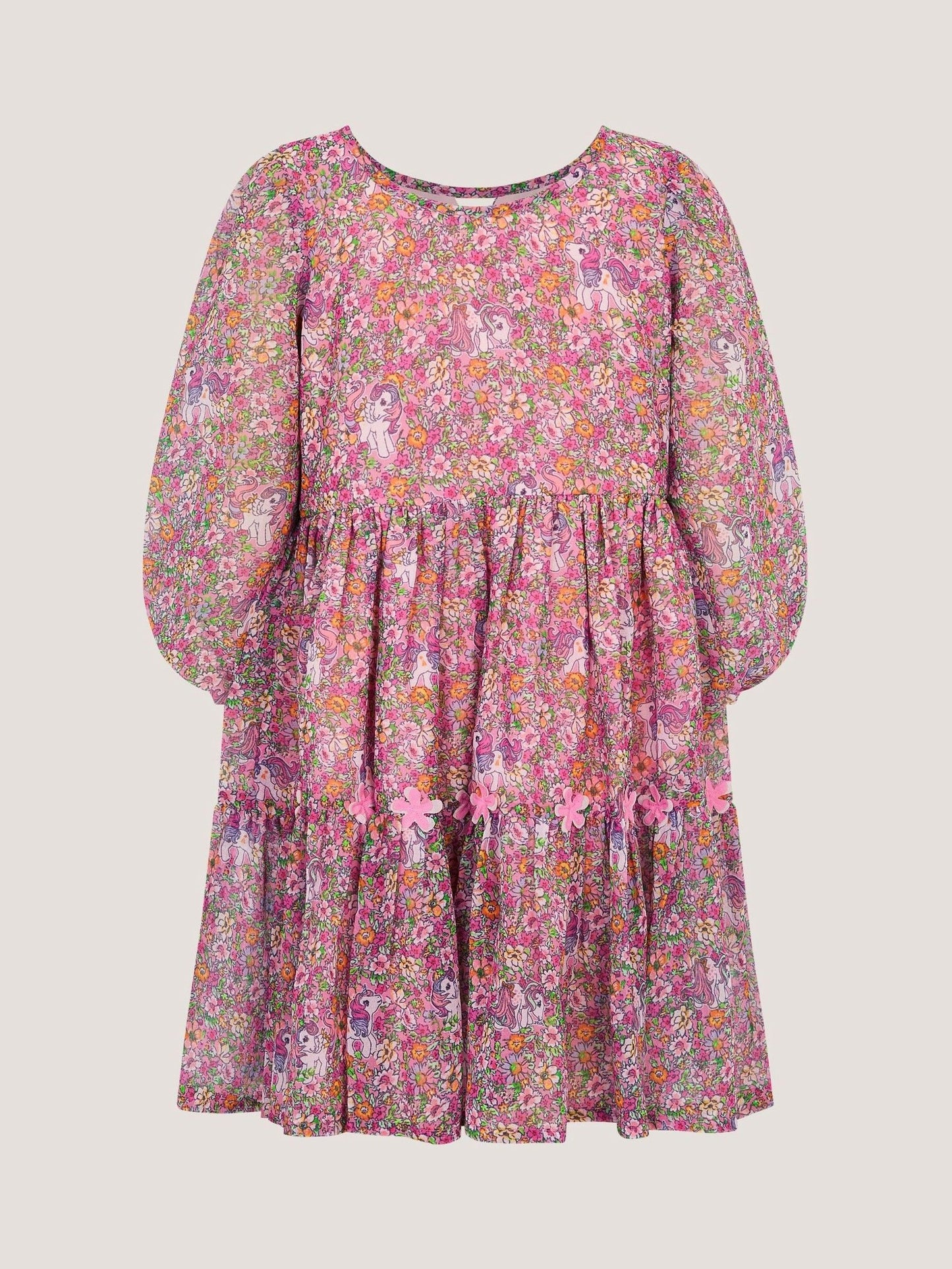 Monsoon Pink My Little Pony Ditsy Floral Print Dress image 3
