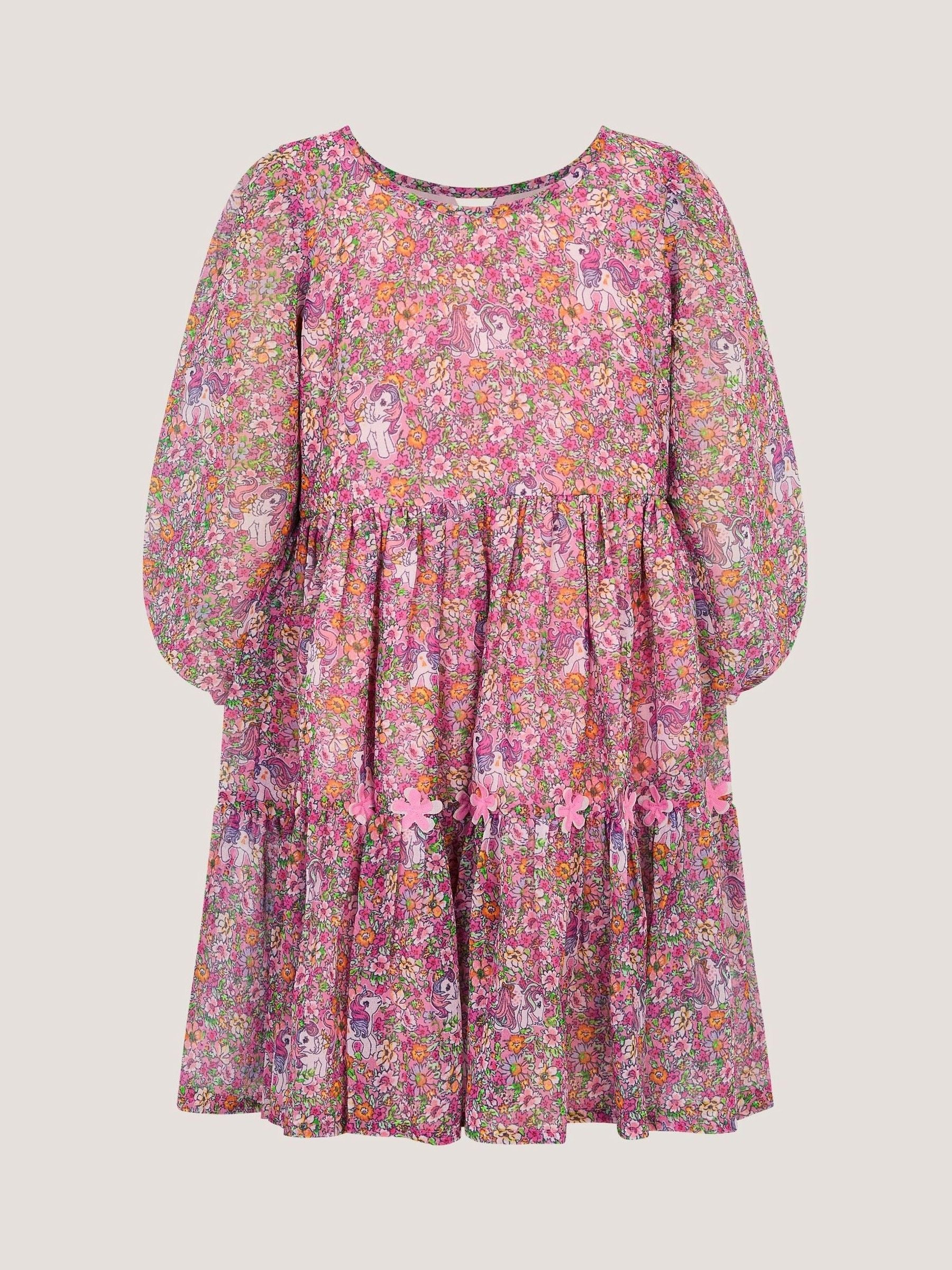 Monsoon Pink My Little Pony Ditsy Floral Print Dress image 3