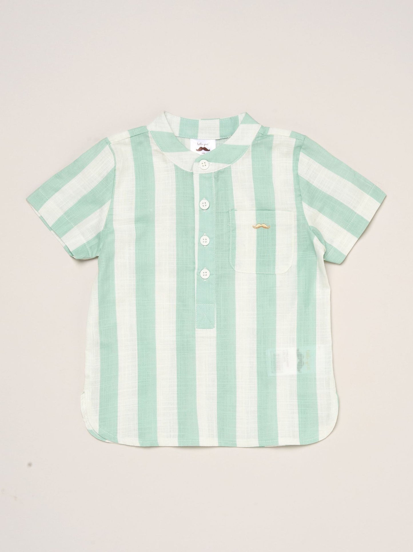 Little Gent Green Woven Stripe Shirt Shorts And Fedora Hat Set image 3