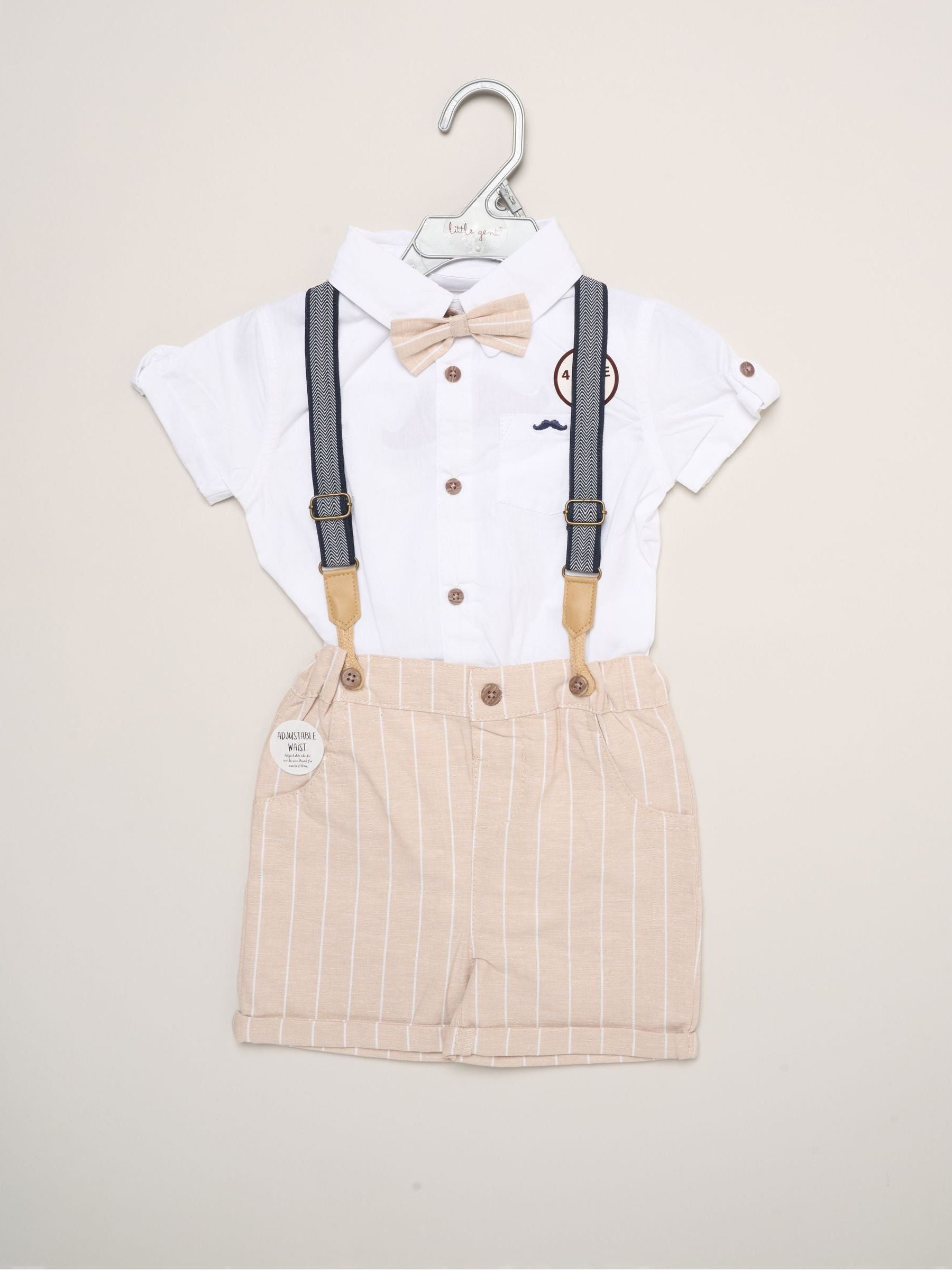 Little Gent Brown Mock Shirt Bodysuit Bowtie And Shorts Set With Braces image 2