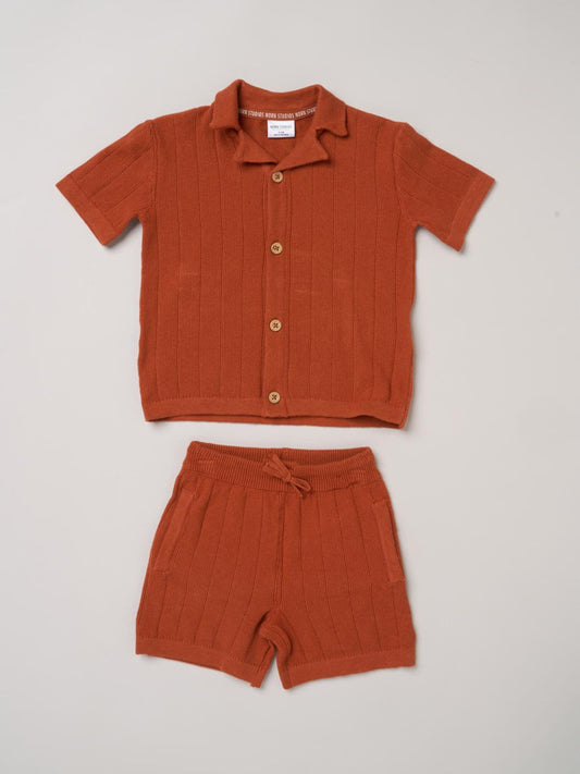 Little Gent Orange True Knit Resort Shirt And Shorts image 1