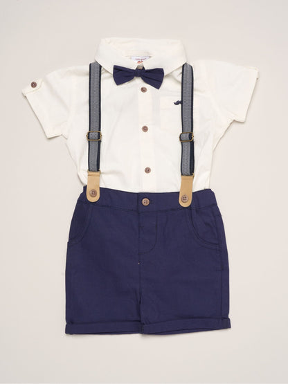 Little Gent Blue Mock Shirt Bodysuit Shorts And Bowtie Outfit Set image 1