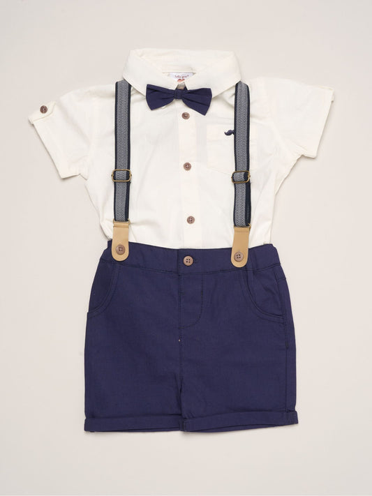 Little Gent Blue Mock Shirt Bodysuit Shorts And Bowtie Outfit Set image 1