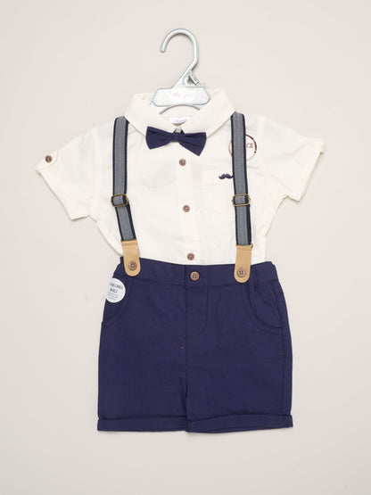 Little Gent Blue Mock Shirt Bodysuit Shorts And Bowtie Outfit Set image 2
