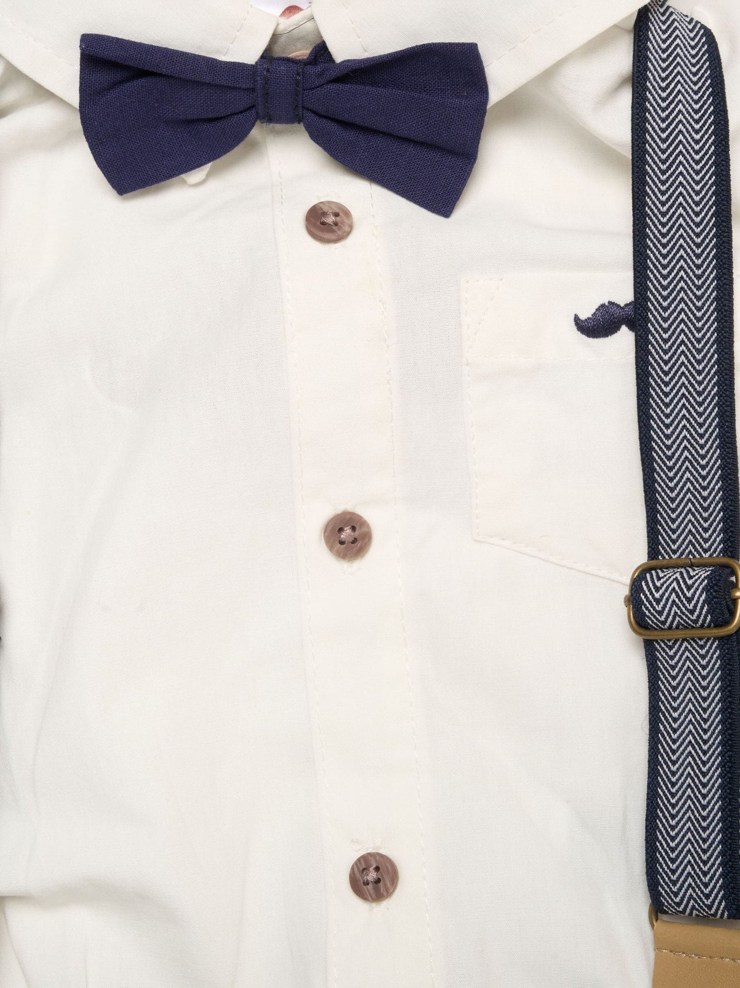 Little Gent Blue Mock Shirt Bodysuit Shorts And Bowtie Outfit Set image 3