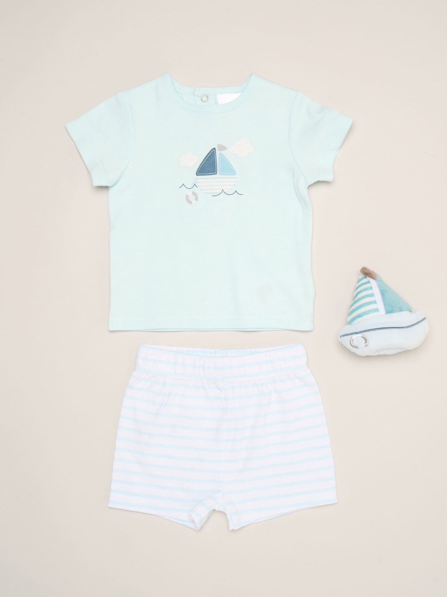 Rock-A-Bye Baby Boutique Blue Boat Print T-Shirt, Shorts And Plush Toy Outfit Set image 1