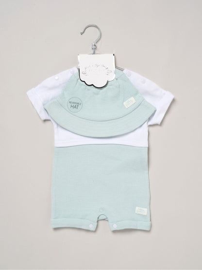 Rock-A-Bye Baby Boutique Green Turtle Printed Romper And Reversible Hat Outfit Set image 2