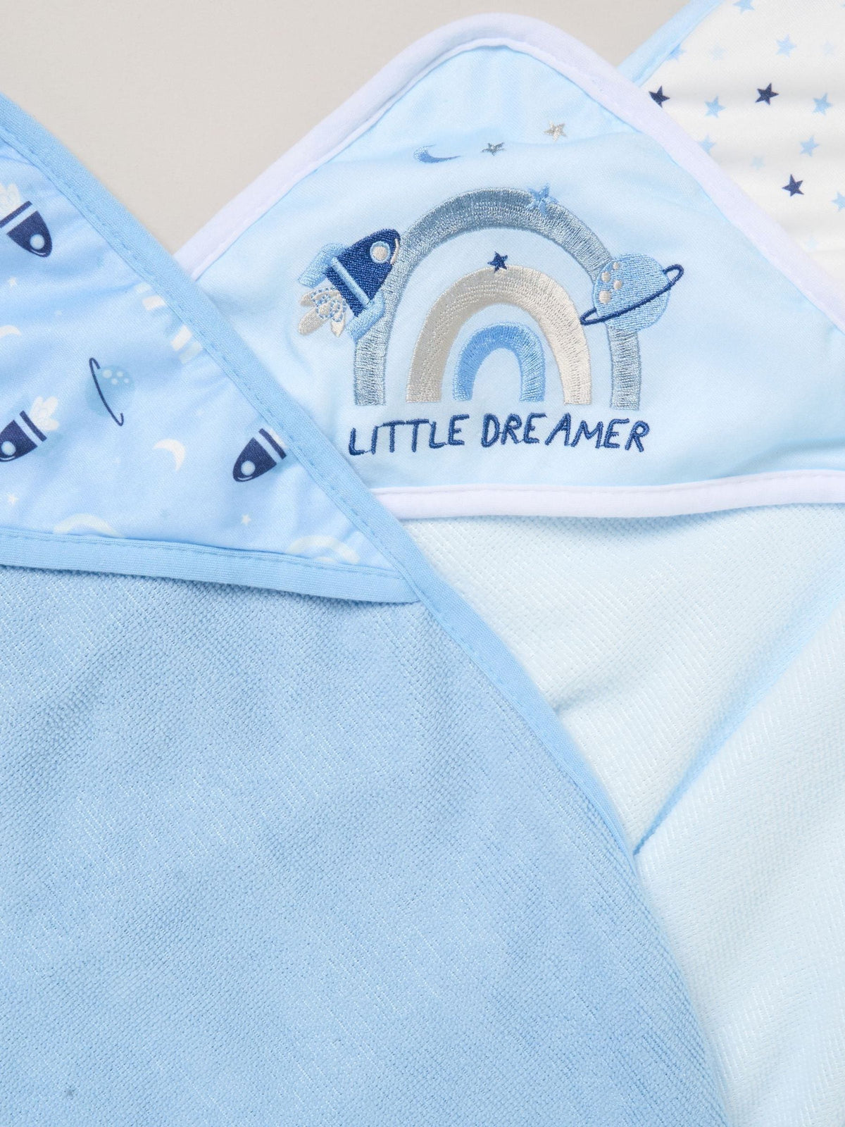 Rock-A-Bye Baby Boutique Blue Hooded Towels And Wash Cloth Set 3 Pack - image 2