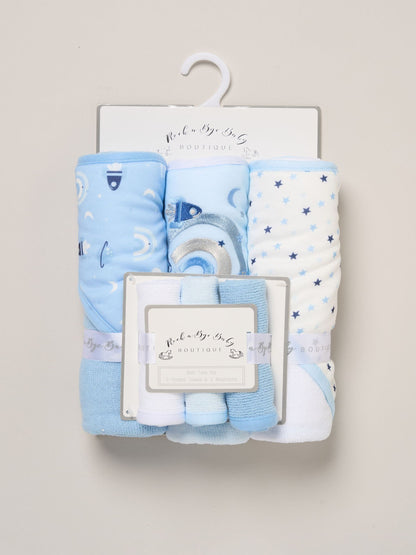 Rock-A-Bye Baby Boutique Blue Hooded Towels And Wash Cloth Set 3 Pack - image 3