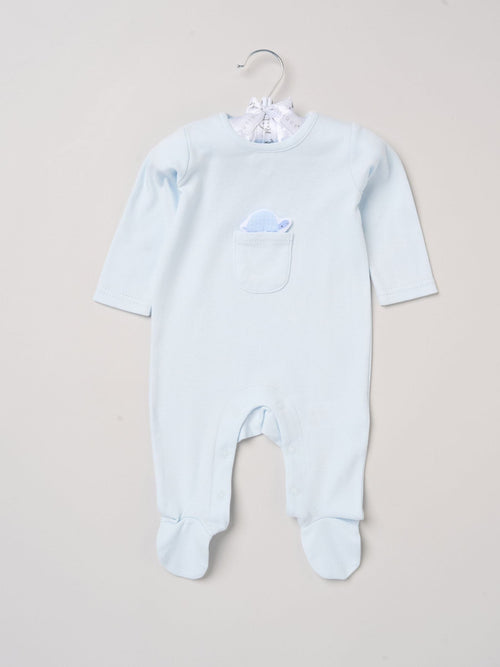 Rock-A-Bye Baby Boutique Blue Sleepsuit With Appliqué Bear With Cloud Pocket image 1