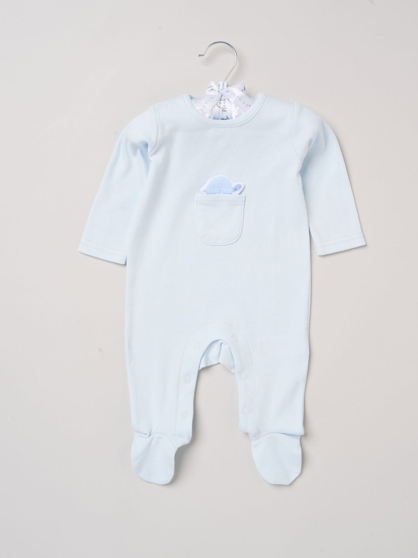 Rock-A-Bye Baby Boutique Blue Sleepsuit With Appliqué Bear With Cloud Pocket image 1