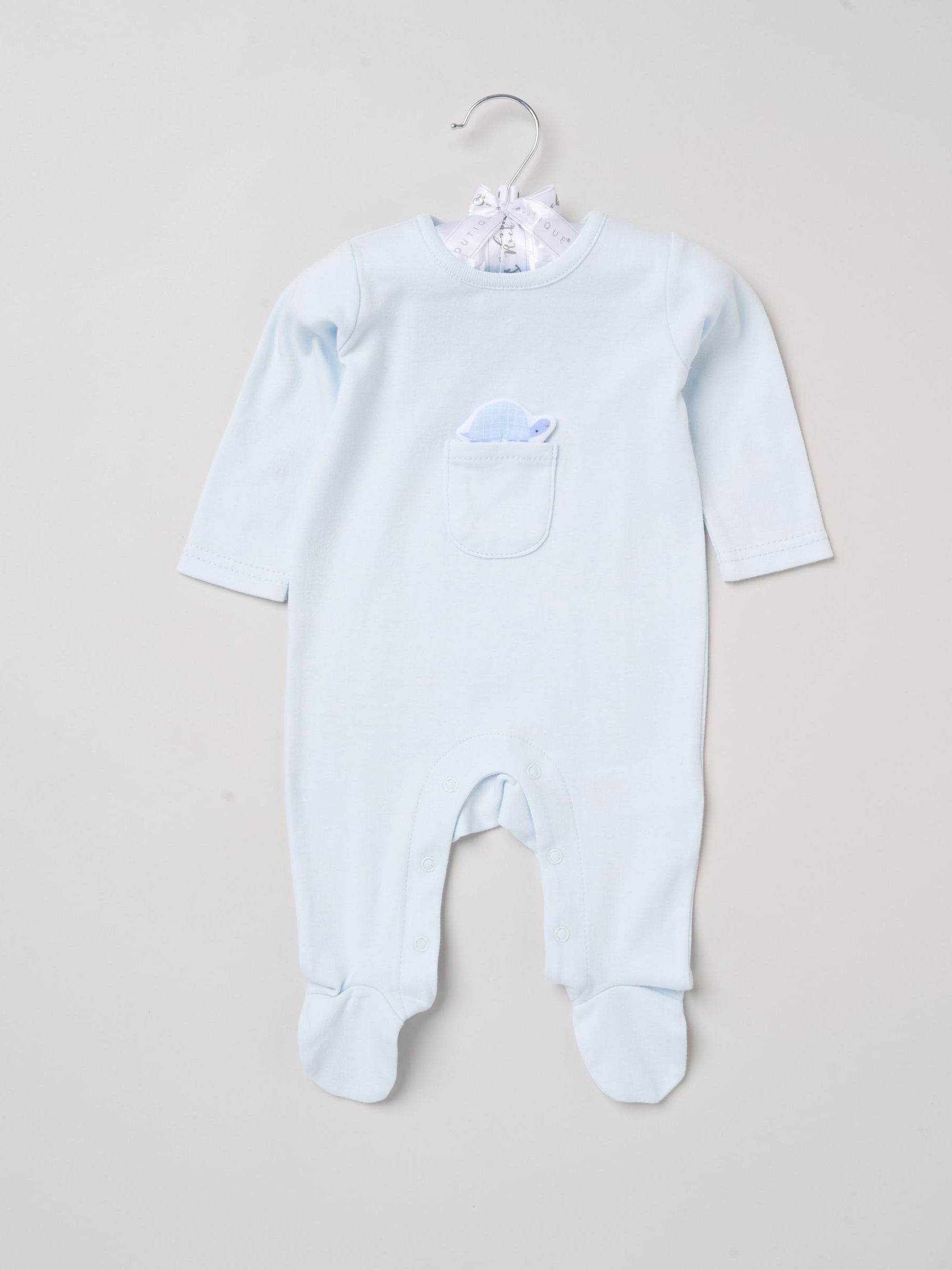 Rock-A-Bye Baby Boutique Blue Sleepsuit With Appliqué Bear With Cloud Pocket image 1