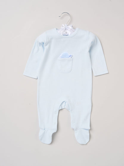 Rock-A-Bye Baby Boutique Blue Sleepsuit With Appliqué Bear With Cloud Pocket image 1