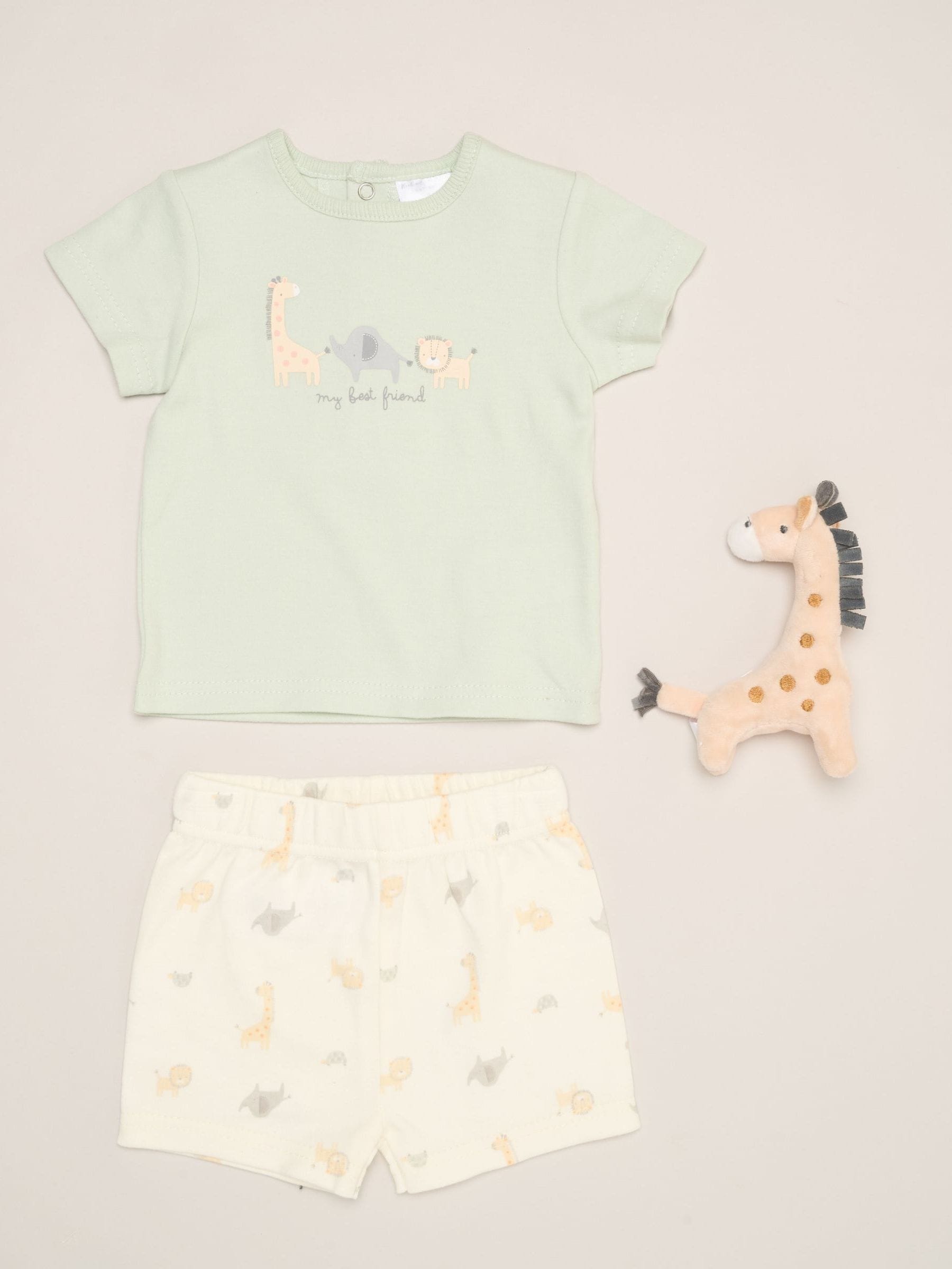 Rock-A-Bye Baby Boutique Green Dinosaur Print T-Shirt, Shorts And Plush Toy Set Outfit Set image 1