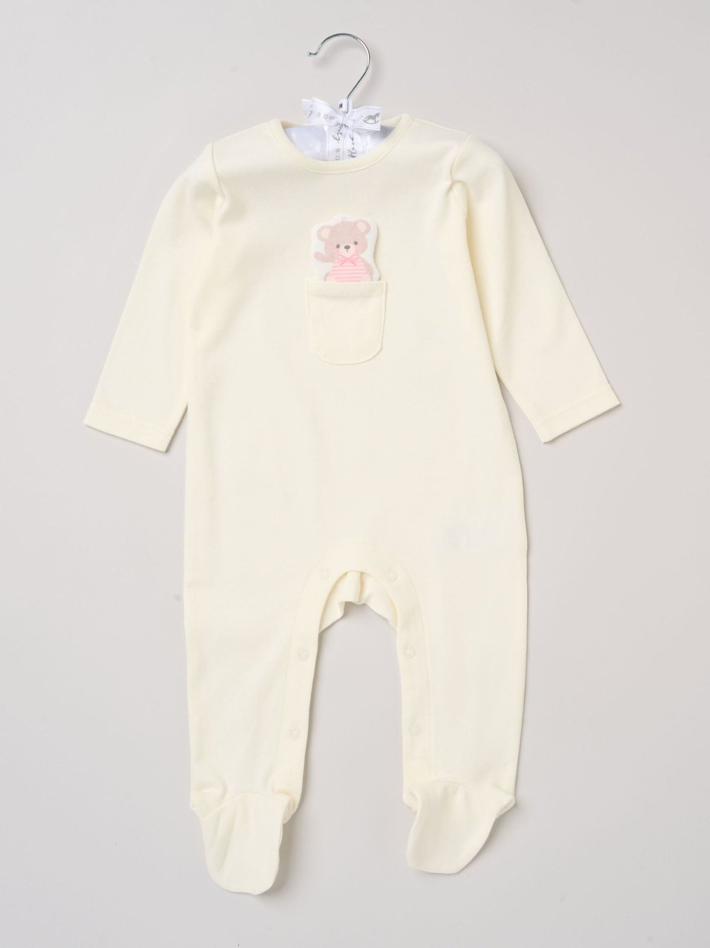Rock-A-Bye Baby Boutique Yellow Sleepsuit With Appliqué Bear With Cloud Pocket image 1