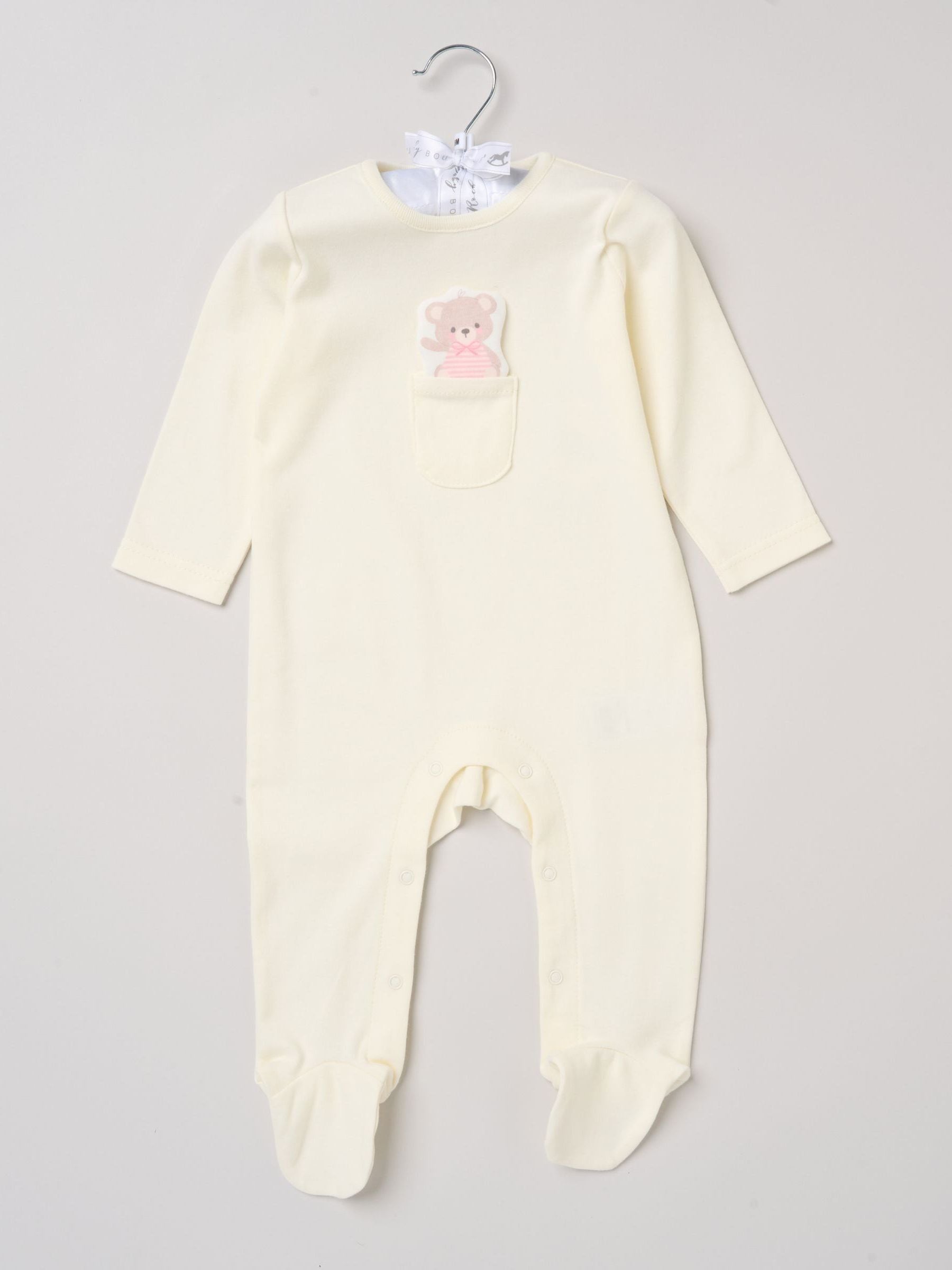 Rock-A-Bye Baby Boutique Yellow Sleepsuit With Appliqué Bear With Cloud Pocket image 1
