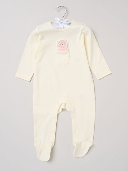 Rock-A-Bye Baby Boutique Yellow Sleepsuit With Appliqué Bear With Cloud Pocket image 1