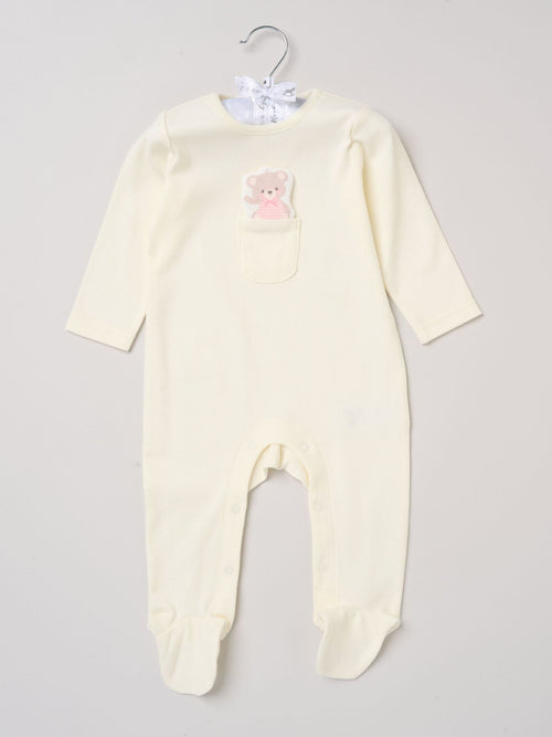 Rock-A-Bye Baby Boutique Yellow Sleepsuit With Appliqué Bear With Cloud Pocket image 1