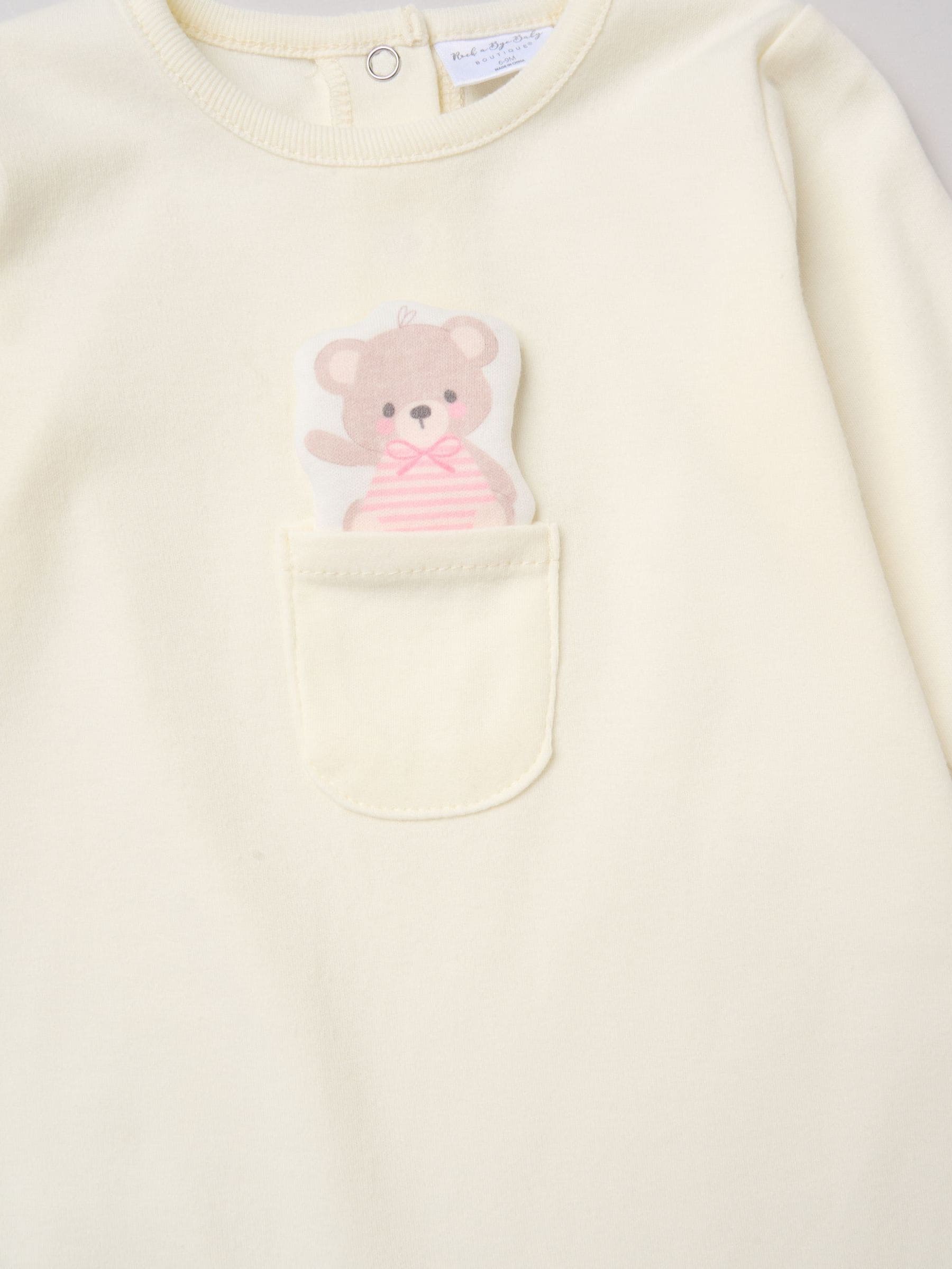 Rock-A-Bye Baby Boutique Yellow Sleepsuit With Appliqué Bear With Cloud Pocket image 3