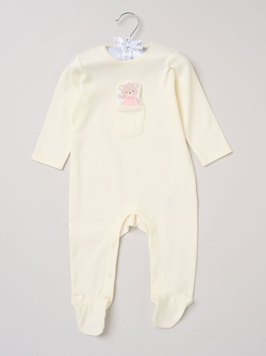 Rock-A-Bye Baby Boutique Yellow Sleepsuit With Appliqué Bear With Cloud Pocket image 1