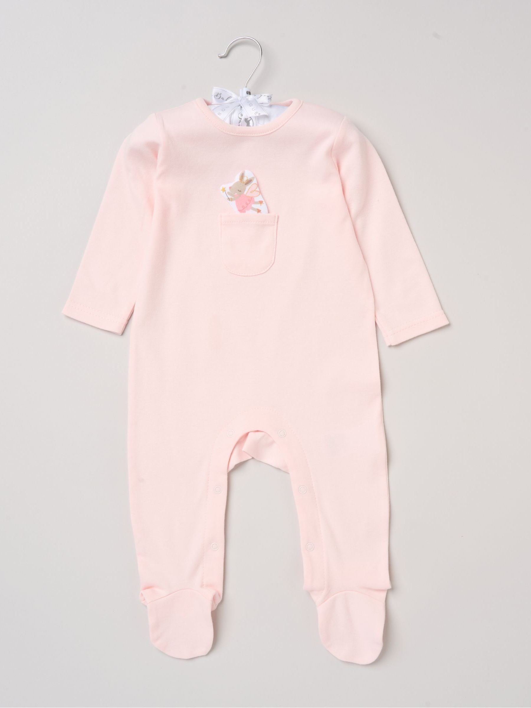 Rock-A-Bye Baby Boutique Pink Sleepsuit With Appliqué Bear With Cloud Pocket image 1