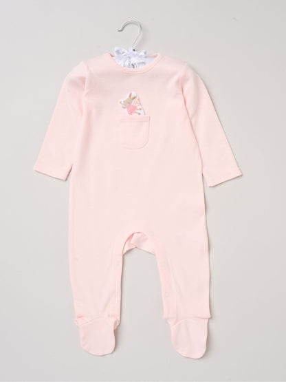 Rock-A-Bye Baby Boutique Pink Sleepsuit With Appliqué Bear With Cloud Pocket image 1