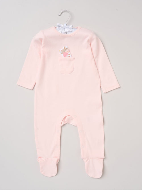 Rock-A-Bye Baby Boutique Pink Sleepsuit With Appliqué Bear With Cloud Pocket image 1