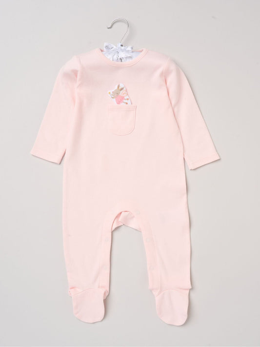 Rock-A-Bye Baby Boutique Pink Sleepsuit With Appliqué Bear With Cloud Pocket image 1
