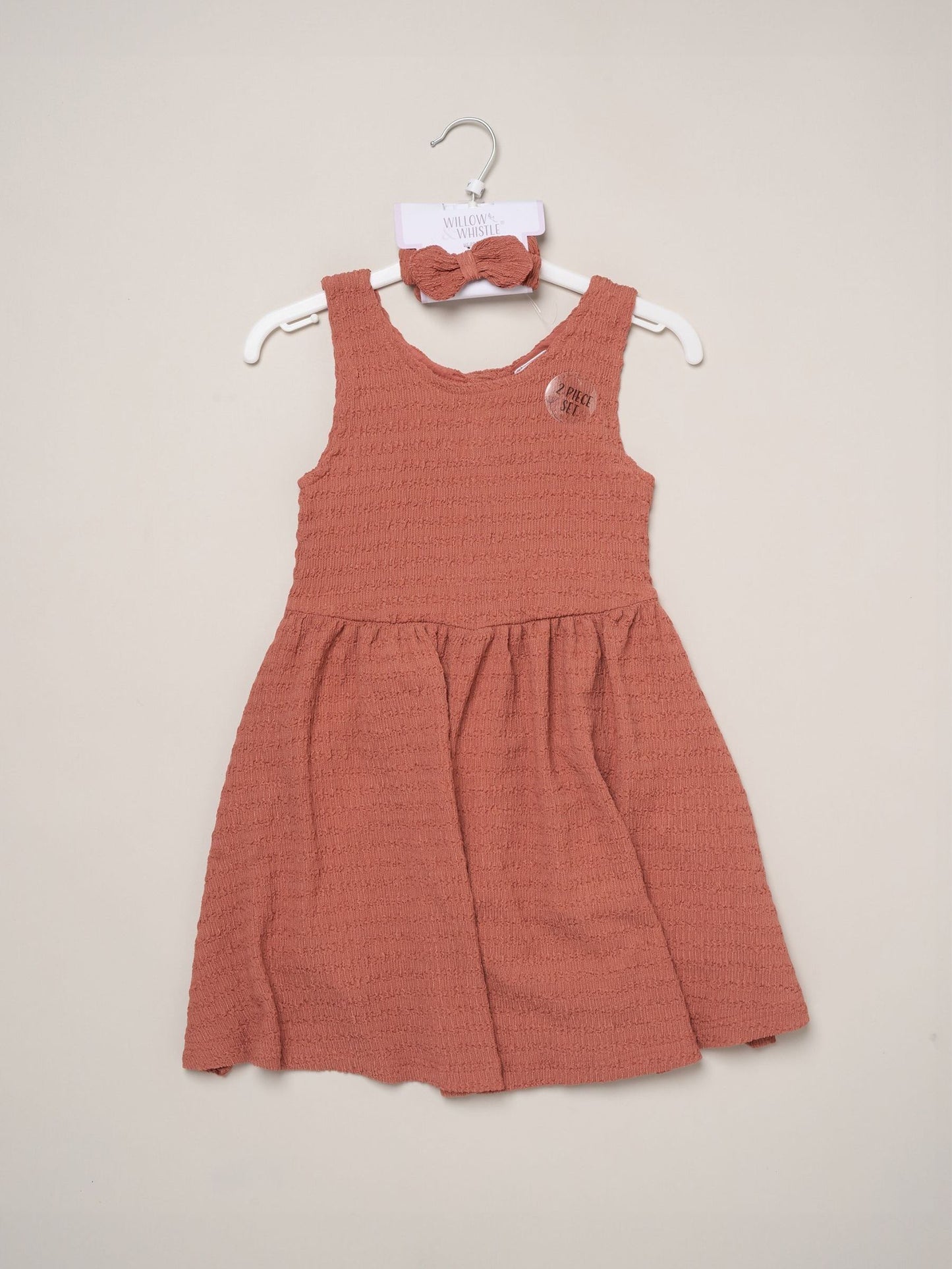 Miss Red Textured Dress And Headband Outfit Set image 2