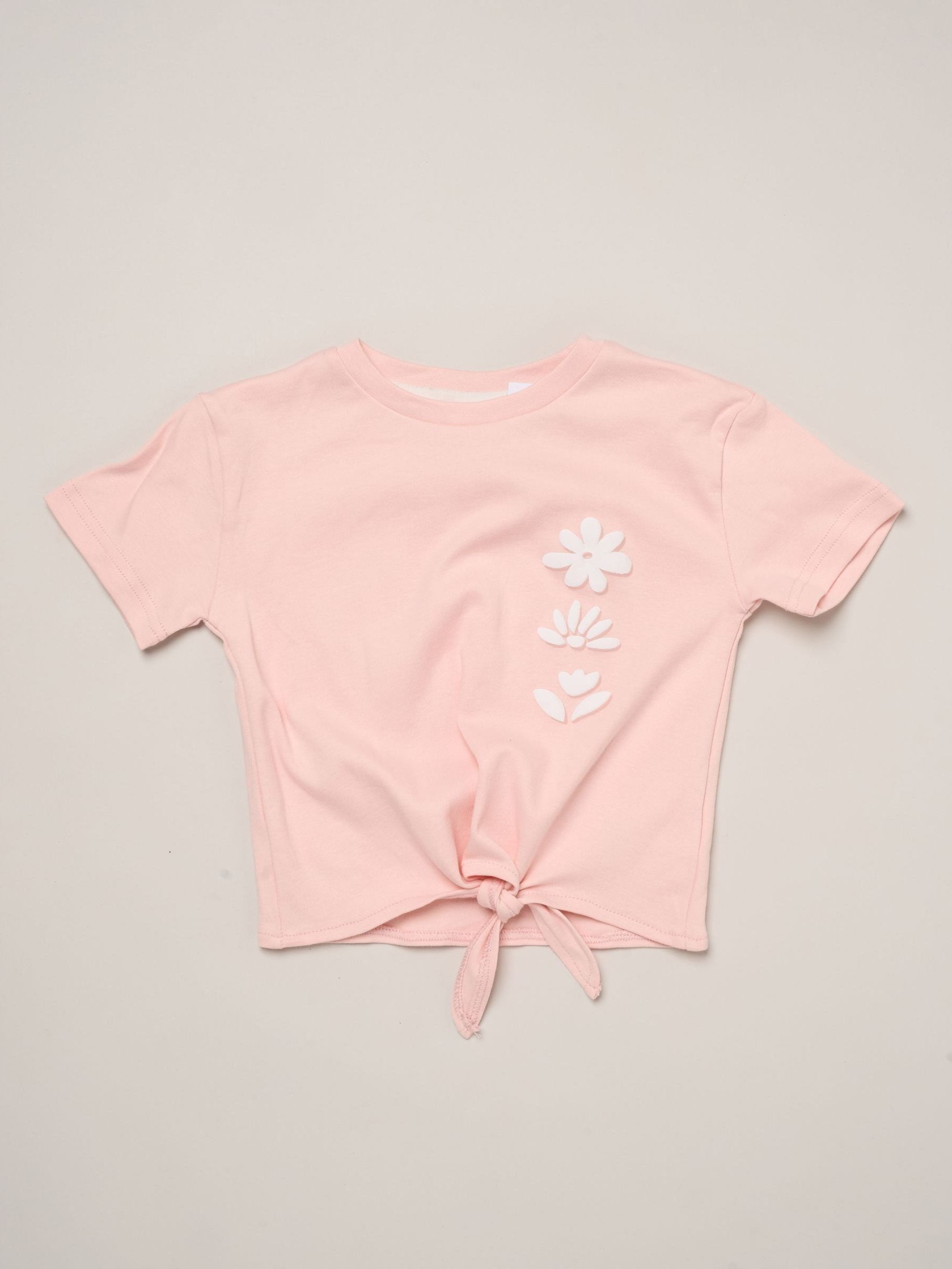 Miss Pink Flower Market Tie-Front Tee & Seersucker Stripe Trousers Set image 3