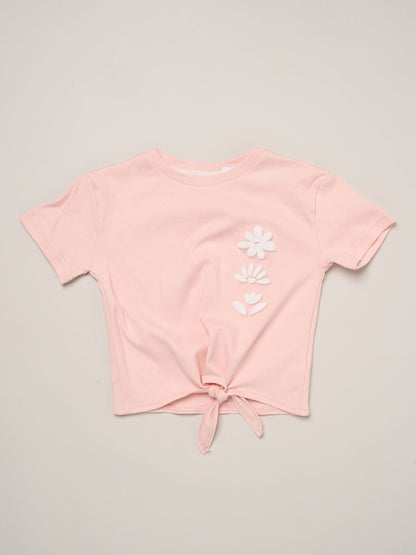 Miss Pink Flower Market Tie-Front Tee & Seersucker Stripe Trousers Set image 3