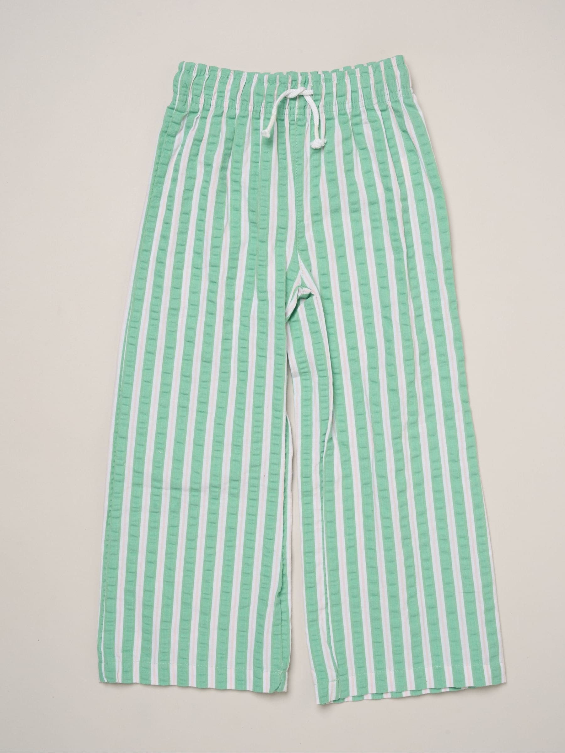 Miss Pink Flower Market Tie-Front Tee & Seersucker Stripe Trousers Set image 4
