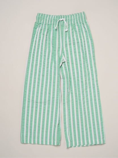 Miss Pink Flower Market Tie-Front Tee & Seersucker Stripe Trousers Set image 4